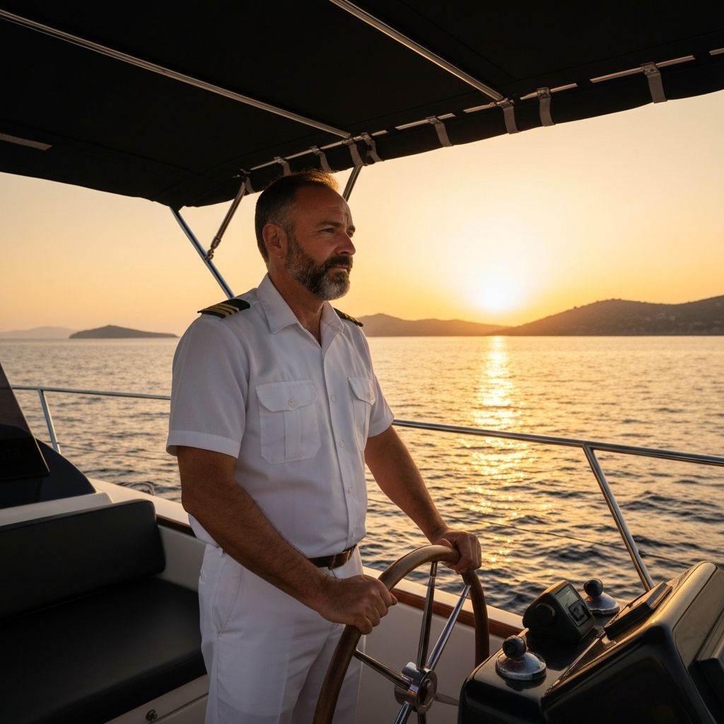 Capitaine de bateau expérimenté préparant une cérémonie de dispersion de cendres en mer